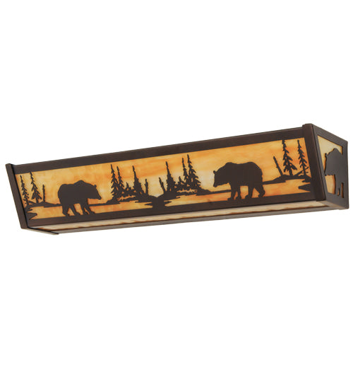 Meyda Lighting Bear at Lake 24" 4-Light Mahogany Bronze Vanity Light With Beige Art Shade Glass
