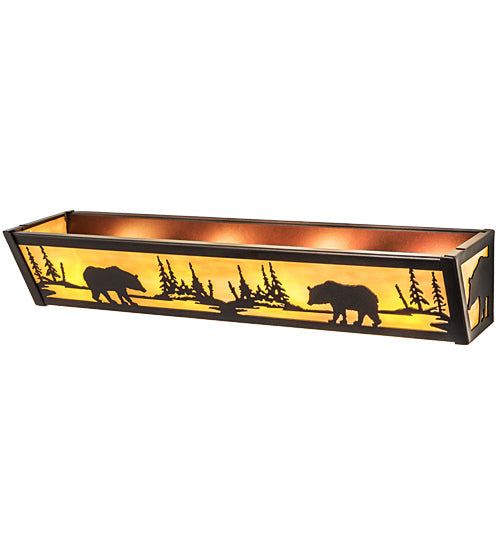 Meyda Lighting Bear at Lake 24" 4-Light Mahogany Bronze Vanity Light With Beige Art Shade Glass