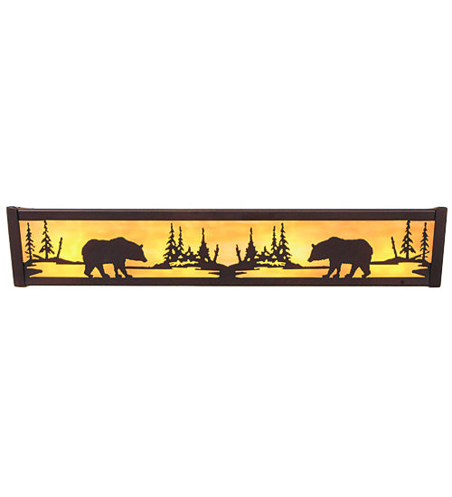 Meyda Lighting Bear at Lake 24" 4-Light Mahogany Bronze Vanity Light With Beige Art Shade Glass