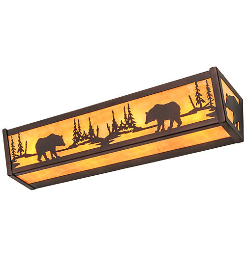 Meyda Lighting Bear at Lake 24" 4-Light Mahogany Bronze Vanity Light With Beige Art Shade Glass