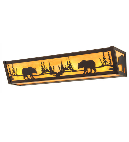 Meyda Lighting Bear at Lake 24" 4-Light Mahogany Bronze Vanity Light With Beige Art Shade Glass