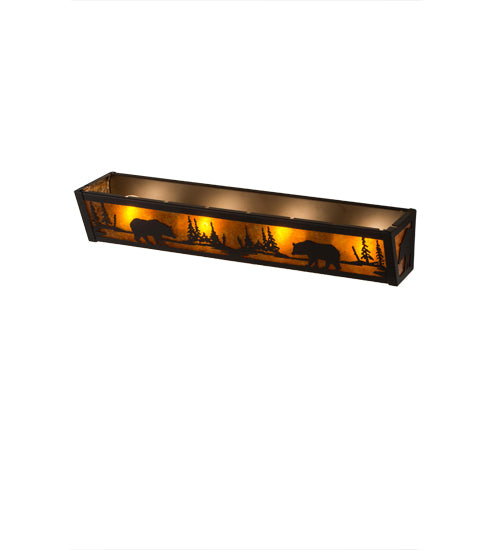 Meyda Lighting Bear at Lake 24" 4-Light Oil Rubbed Bronze Vanity Light With Amber Mica Shade Glass