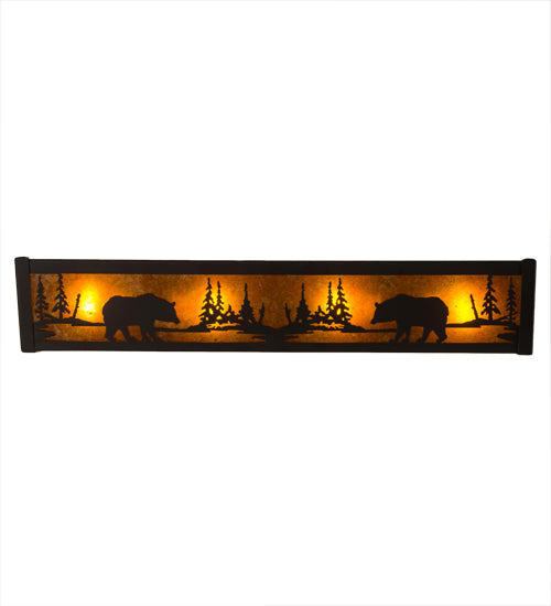 Meyda Lighting Bear at Lake 24" 4-Light Oil Rubbed Bronze Vanity Light With Amber Mica Shade Glass