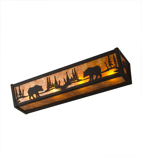 Meyda Lighting Bear at Lake 24" 4-Light Oil Rubbed Bronze Vanity Light With Amber Mica Shade Glass