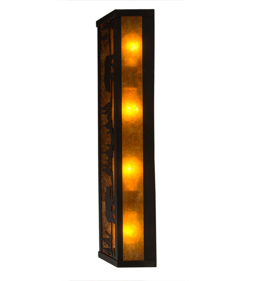 Meyda Lighting Bear at Lake 24" 4-Light Oil Rubbed Bronze Vanity Light With Amber Mica Shade Glass