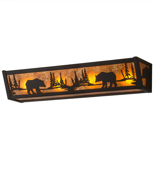 Meyda Lighting Bear at Lake 24" 4-Light Oil Rubbed Bronze Vanity Light With Amber Mica Shade Glass