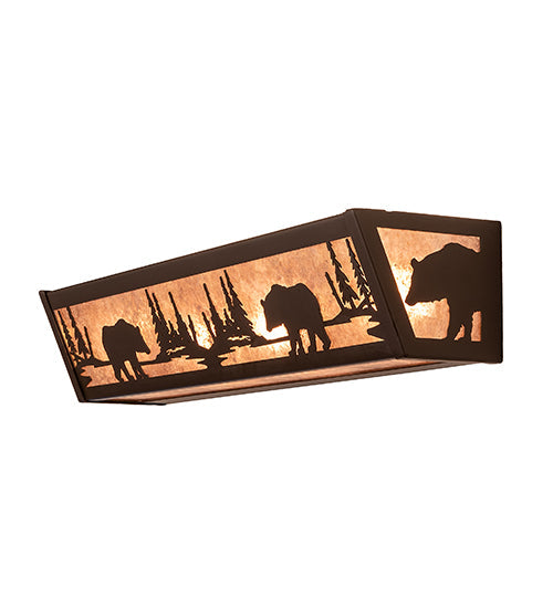 Meyda Lighting Bear at Lake 24" 4-Light Oil Rubbed Bronze Vanity Light With Silver Mica Shade Glass