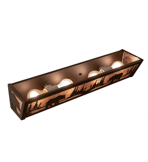 Meyda Lighting Bear at Lake 24" 4-Light Oil Rubbed Bronze Vanity Light With Silver Mica Shade Glass