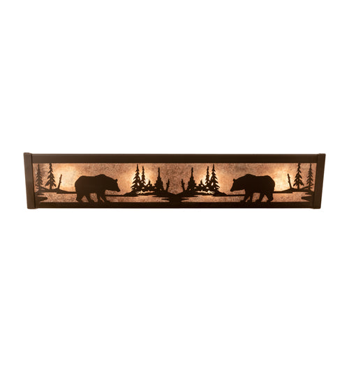Meyda Lighting Bear at Lake 24" 4-Light Oil Rubbed Bronze Vanity Light With Silver Mica Shade Glass