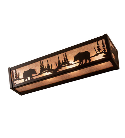 Meyda Lighting Bear at Lake 24" 4-Light Oil Rubbed Bronze Vanity Light With Silver Mica Shade Glass