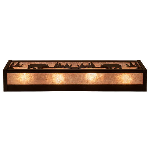 Meyda Lighting Bear at Lake 24" 4-Light Oil Rubbed Bronze Vanity Light With Silver Mica Shade Glass