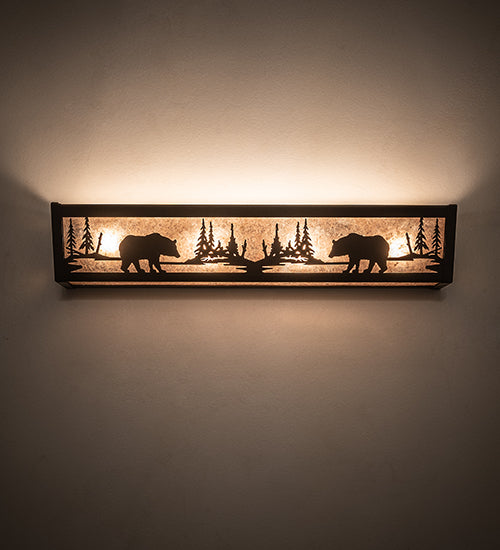 Meyda Lighting Bear at Lake 24" 4-Light Oil Rubbed Bronze Vanity Light With Silver Mica Shade Glass