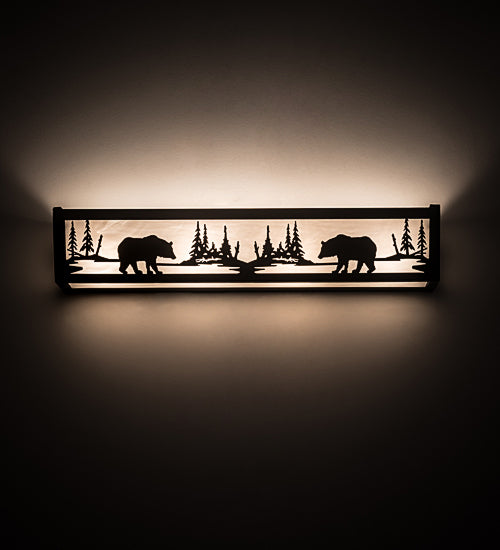 Meyda Lighting Bear at Lake 24" 4-Light Oil Rubbed Bronze Vanity Light With White Art Shade Glass