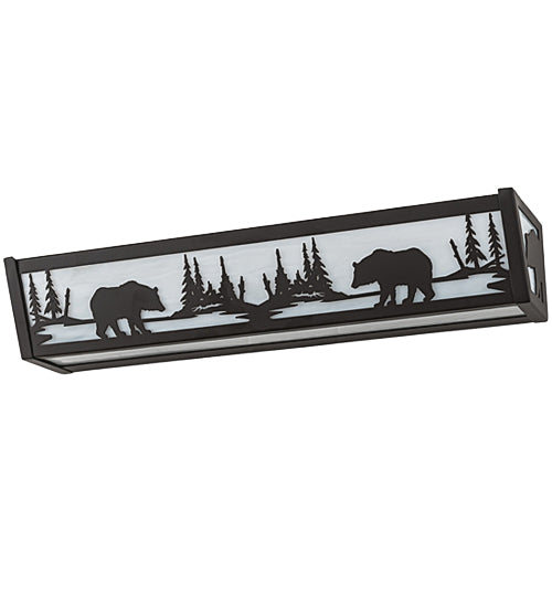 Meyda Lighting Bear at Lake 24" 4-Light Oil Rubbed Bronze Vanity Light With White Art Shade Glass