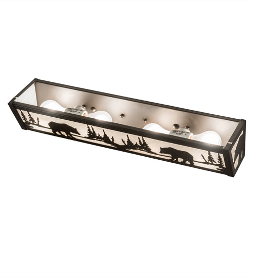 Meyda Lighting Bear at Lake 24" 4-Light Oil Rubbed Bronze Vanity Light With White Art Shade Glass