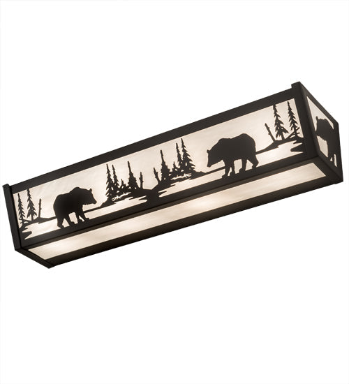 Meyda Lighting Bear at Lake 24" 4-Light Oil Rubbed Bronze Vanity Light With White Art Shade Glass