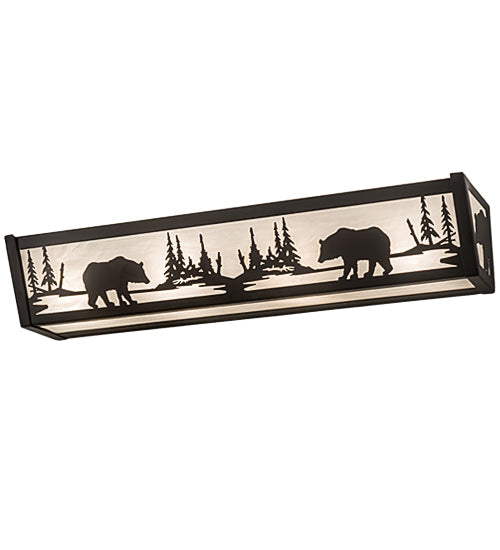 Meyda Lighting Bear at Lake 24" 4-Light Oil Rubbed Bronze Vanity Light With White Art Shade Glass