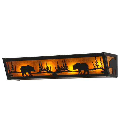 Meyda Lighting Bear at Lake 24" 4-Light Textured Black Vanity Light With Amber Mica Shade Glass