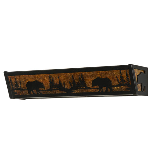 Meyda Lighting Bear at Lake 24" 4-Light Textured Black Vanity Light With Amber Mica Shade Glass