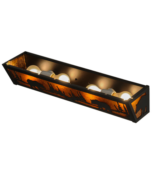 Meyda Lighting Bear at Lake 24" 4-Light Textured Black Vanity Light With Amber Mica Shade Glass