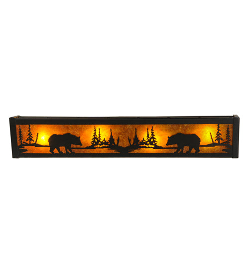 Meyda Lighting Bear at Lake 24" 4-Light Textured Black Vanity Light With Amber Mica Shade Glass