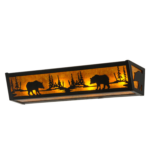 Meyda Lighting Bear at Lake 24" 4-Light Textured Black Vanity Light With Amber Mica Shade Glass