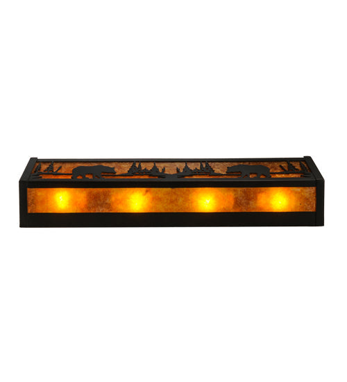 Meyda Lighting Bear at Lake 24" 4-Light Textured Black Vanity Light With Amber Mica Shade Glass