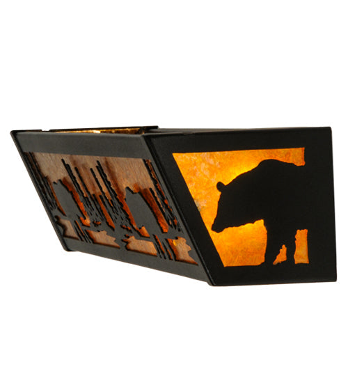 Meyda Lighting Bear at Lake 24" 4-Light Textured Black Vanity Light With Amber Mica Shade Glass