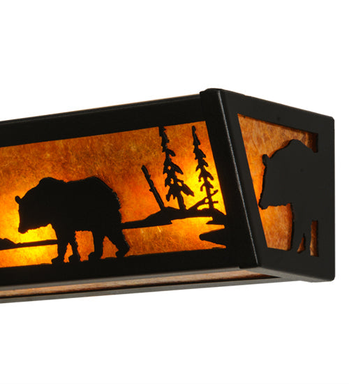 Meyda Lighting Bear at Lake 24" 4-Light Textured Black Vanity Light With Amber Mica Shade Glass