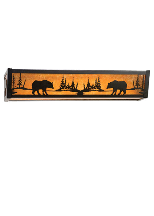 Meyda Lighting Bear at Lake 24" 4-Light Textured Black Vanity Light With Amber Mica Shade Glass