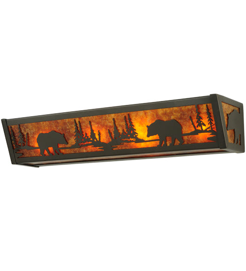 Meyda Lighting Bear at Lake 24" 4-Light Timeless Bronze Vanity Light With Amber Mica Shade Glass