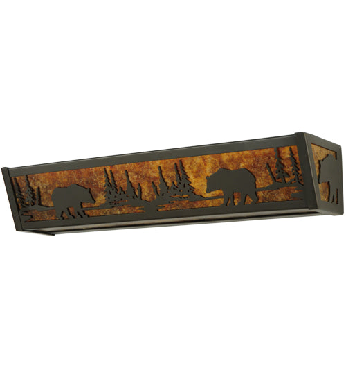 Meyda Lighting Bear at Lake 24" 4-Light Timeless Bronze Vanity Light With Amber Mica Shade Glass