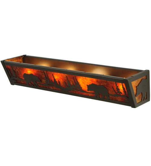 Meyda Lighting Bear at Lake 24" 4-Light Timeless Bronze Vanity Light With Amber Mica Shade Glass