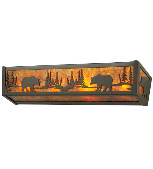 Meyda Lighting Bear at Lake 24" 4-Light Timeless Bronze Vanity Light With Amber Mica Shade Glass