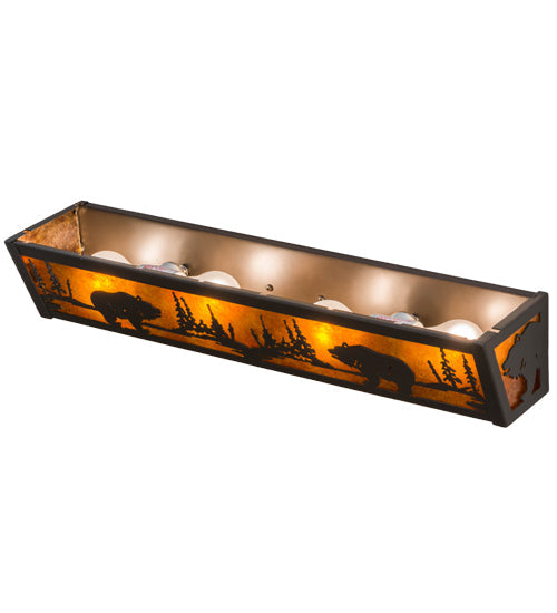 Meyda Lighting Bear at Lake 24" 4-Light Timeless Bronze Vanity Light With Amber Mica Shade Glass