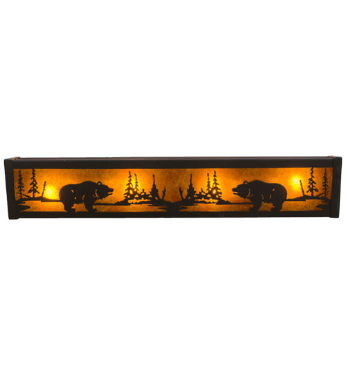 Meyda Lighting Bear at Lake 24" 4-Light Timeless Bronze Vanity Light With Amber Mica Shade Glass