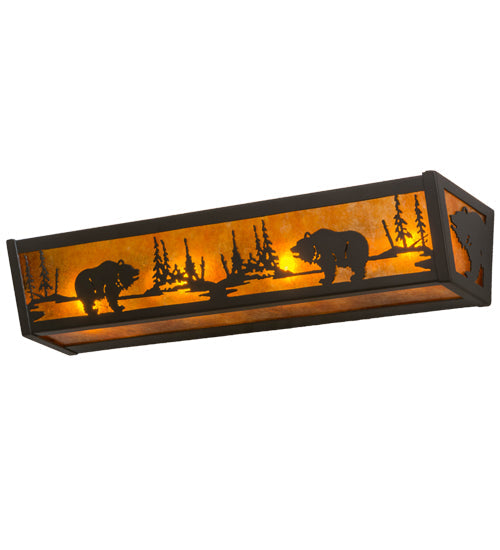 Meyda Lighting Bear at Lake 24" 4-Light Timeless Bronze Vanity Light With Amber Mica Shade Glass