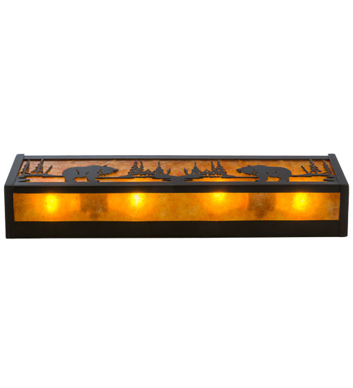 Meyda Lighting Bear at Lake 24" 4-Light Timeless Bronze Vanity Light With Amber Mica Shade Glass