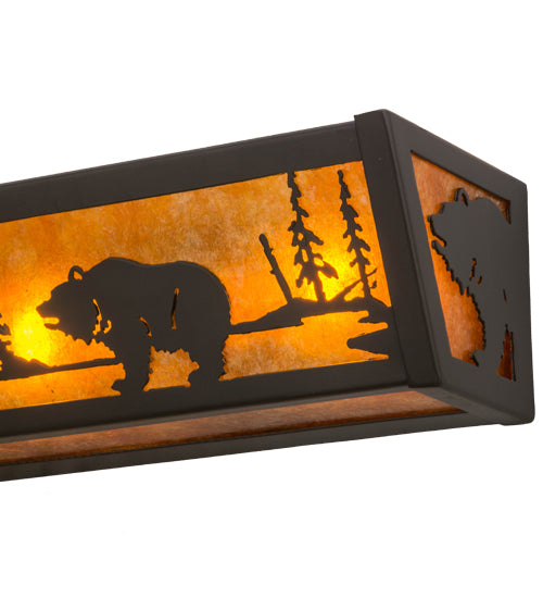 Meyda Lighting Bear at Lake 24" 4-Light Timeless Bronze Vanity Light With Amber Mica Shade Glass