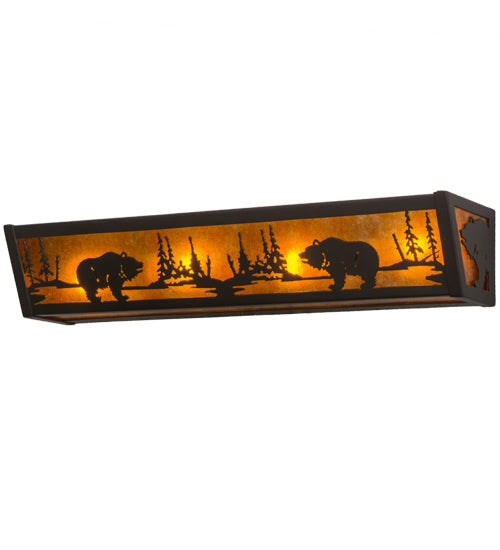 Meyda Lighting Bear at Lake 24" 4-Light Timeless Bronze Vanity Light With Amber Mica Shade Glass