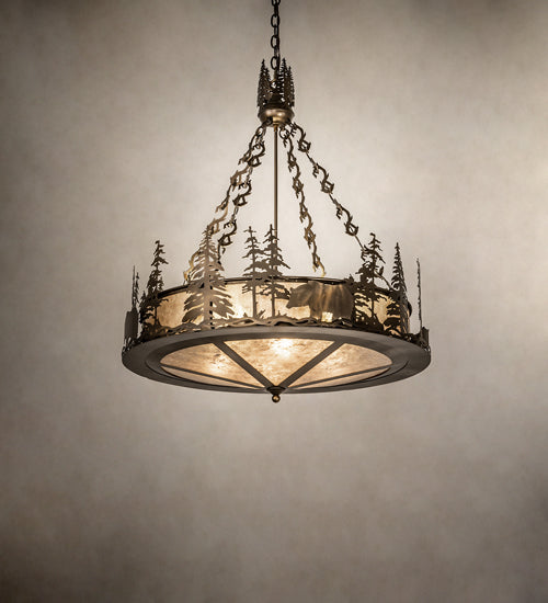 Meyda Lighting Bear at Lake 24" 8-Light Antique Copper Inverted Pendant Light With Silver Mica Shade Glass