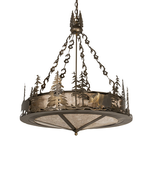 Meyda Lighting Bear at Lake 24" 8-Light Antique Copper Inverted Pendant Light With Silver Mica Shade Glass