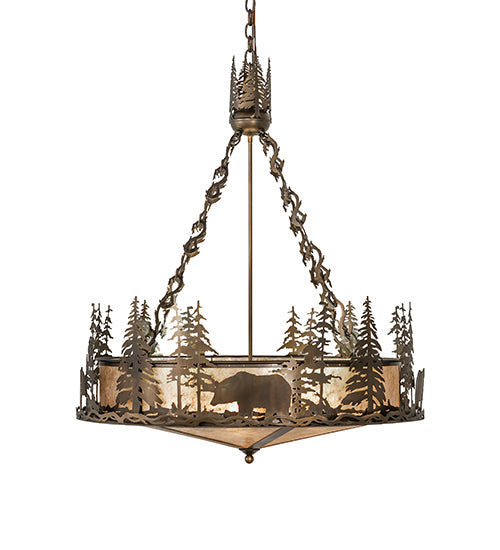 Meyda Lighting Bear at Lake 24" 8-Light Antique Copper Inverted Pendant Light With Silver Mica Shade Glass
