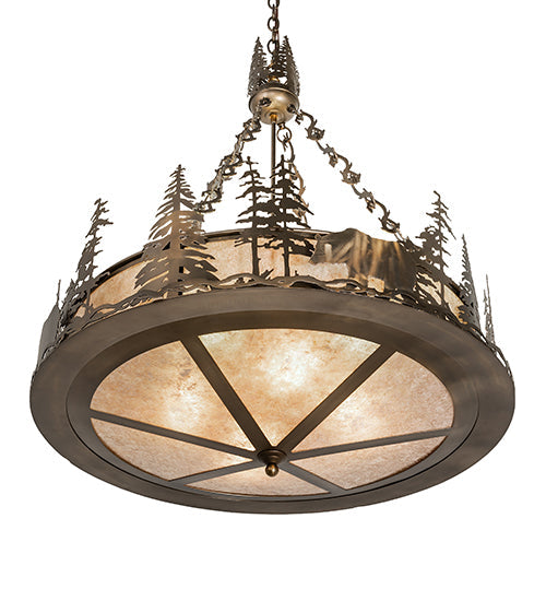Meyda Lighting Bear at Lake 24" 8-Light Antique Copper Inverted Pendant Light With Silver Mica Shade Glass