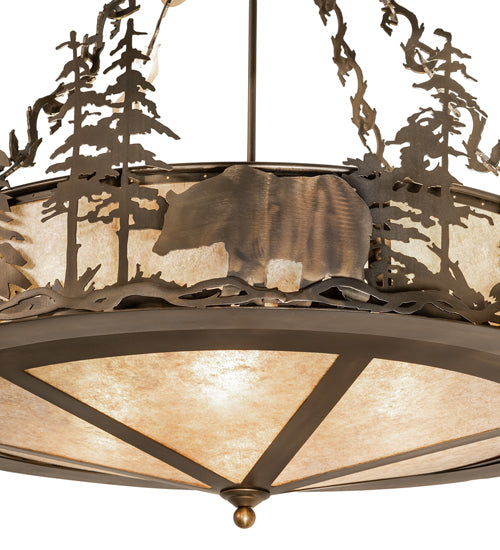 Meyda Lighting Bear at Lake 24" 8-Light Antique Copper Inverted Pendant Light With Silver Mica Shade Glass