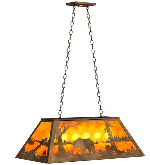 Meyda Lighting Bear at Lake 33" 6-Light Antique Copper Island Pendant Light With Amber Mica Shade Glass