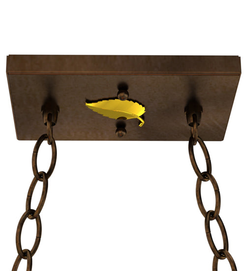 Meyda Lighting Bear at Lake 33" 6-Light Antique Copper Island Pendant Light With Amber Mica Shade Glass