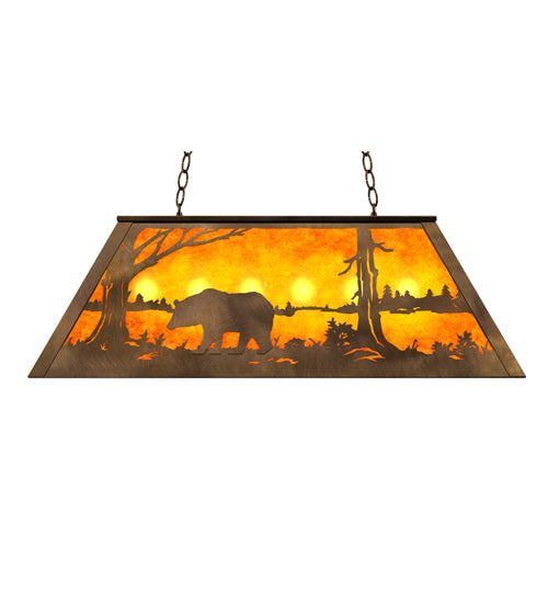 Meyda Lighting Bear at Lake 33" 6-Light Antique Copper Island Pendant Light With Amber Mica Shade Glass