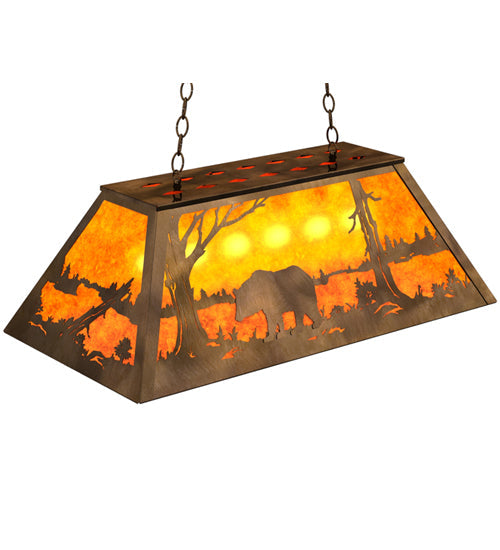 Meyda Lighting Bear at Lake 33" 6-Light Antique Copper Island Pendant Light With Amber Mica Shade Glass