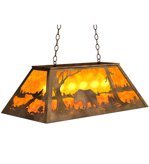 Meyda Lighting Bear at Lake 33" 6-Light Antique Copper Island Pendant Light With Amber Mica Shade Glass